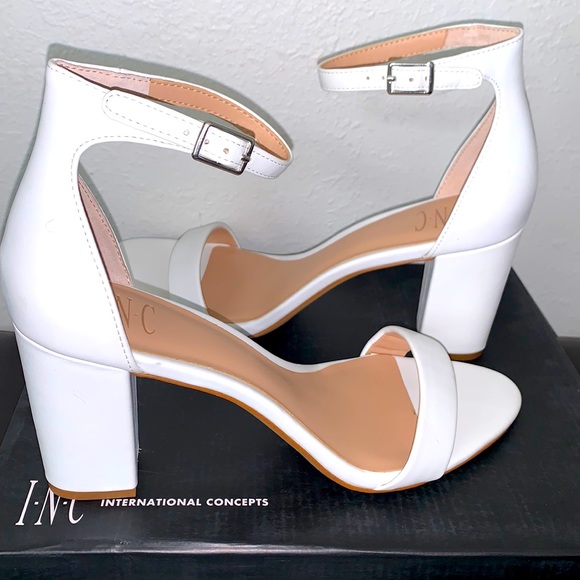 Inc International Concepts Open Toe Ankle Strap Block Heel White - Picture 1 of 9